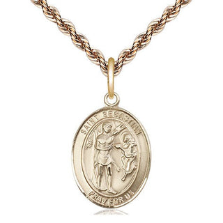 14kt Gold Saint Sebastian Medal Engraved Catholic Saint Jewelry