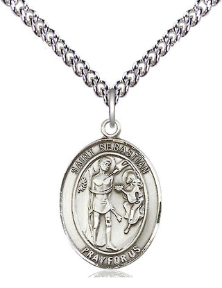 Sterling Silver Saint Sebastian Medal Religious Jewelry Engraved Catholic Saint Jewelry