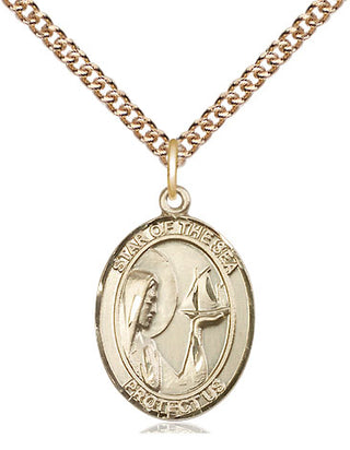 14kt Gold Our Lady Star of the Sea Medal Engraved Catholic Saint Jewelry