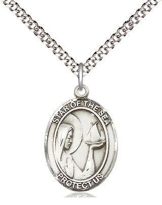Pewter Our Lady Star of the Sea Medal Religious Jewelry Engraved Catholic Saint Jewelry