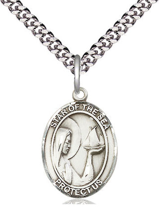 Pewter Our Lady Star of the Sea Medal Religious Jewelry Engraved Catholic Saint Jewelry