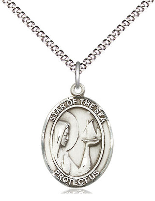 Sterling Silver Our Lady Star of the Sea Medal Religious Jewelry Engraved Catholic Saint Jewelry
