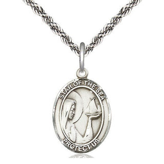 Sterling Silver Our Lady Star of the Sea Medal Religious Jewelry Engraved Catholic Saint Jewelry