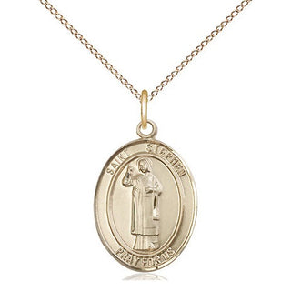 14kt Gold Saint Stephen the Martyr Medal Engraved Catholic Saint Jewelry