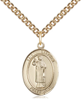 14kt Gold Saint Stephen the Martyr Medal Engraved Catholic Saint Jewelry