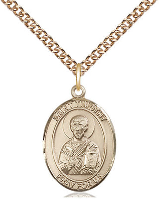 14kt Gold Saint Timothy Medal Engraved Catholic Saint Jewelry