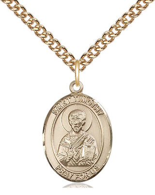 14kt Gold Saint Timothy Medal Engraved Catholic Saint Jewelry