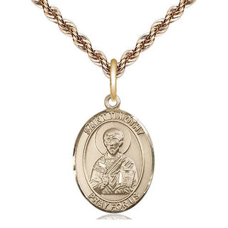 14kt Gold Saint Timothy Medal Engraved Catholic Saint Jewelry