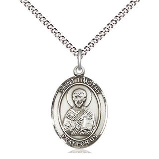 Pewter Saint Timothy Medal Religious Jewelry Engraved Catholic Saint Jewelry