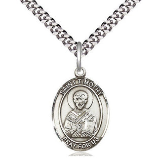 Sterling Silver Saint Timothy Medal Religious Jewelry Engraved Catholic Saint Jewelry