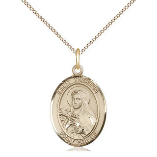 14kt Gold Saint Theresa Medal Engraved Catholic Saint Jewelry