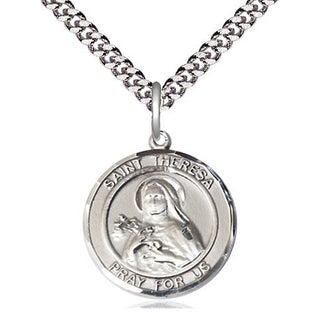 Pewter Saint Theresa Medal Religious Jewelry Engraved Catholic Saint Jewelry