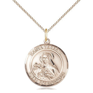 14kt Gold Santa Teresita Medal Engraved Catholic Saint Jewelry