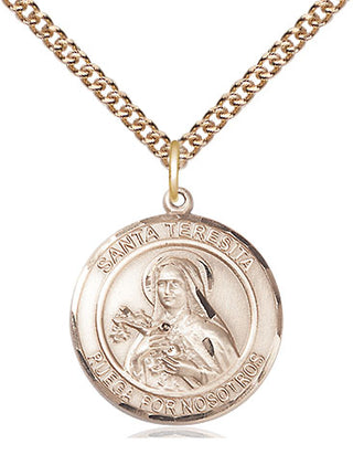 14kt Gold Santa Teresita Medal Engraved Catholic Saint Jewelry