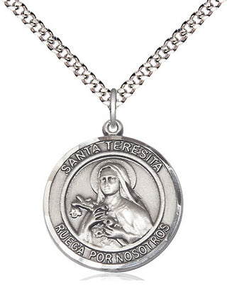 Pewter Santa Teresita Medal Religious Jewelry Engraved Catholic Saint Jewelry