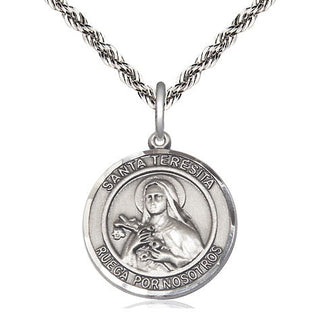 Sterling Silver Santa Teresita Medal Religious Jewelry Engraved Catholic Saint Jewelry