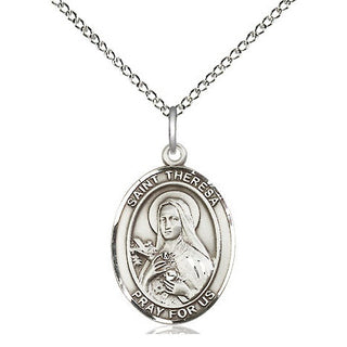 Sterling Silver Saint Theresa Medal Religious Jewelry Engraved Catholic Saint Jewelry