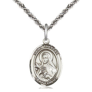Sterling Silver Saint Theresa Medal Religious Jewelry Engraved Catholic Saint Jewelry