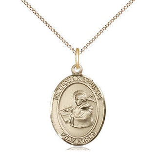 14kt Gold Saint Thomas Aquinas Medal Engraved Catholic Saint Jewelry