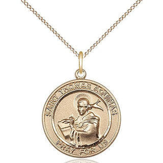 14kt Gold Saint Thomas Aquinas Medal Engraved Catholic Saint Jewelry