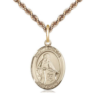 14kt Gold Filled Saint Veronica Medal Religious Jewelry Engraved Catholic Saint Jewelry