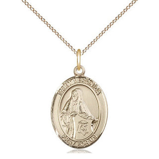 14kt Gold Saint Veronica Medal Engraved Catholic Saint Jewelry