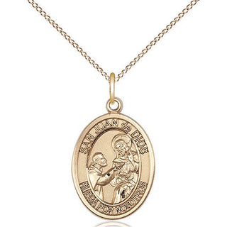 14kt Gold San Juan de Dios Medal Engraved Catholic Saint Jewelry
