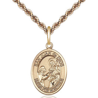 14kt Gold San Juan de Dios Medal Engraved Catholic Saint Jewelry
