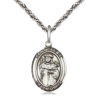 Sterling Silver Saint Casimir of Poland Medal Religious Jewelry Engraved Catholic Saint Jewelry