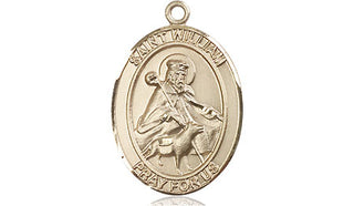 14kt Gold Saint William of Rochester Medal Engraved Catholic Saint Jewelry