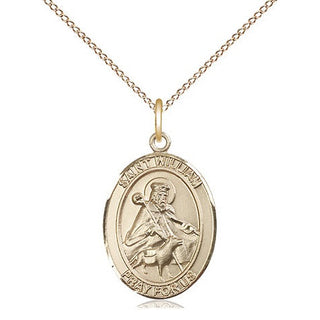 14kt Gold Saint William of Rochester Medal Engraved Catholic Saint Jewelry