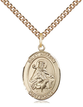 14kt Gold Saint William of Rochester Medal Engraved Catholic Saint Jewelry