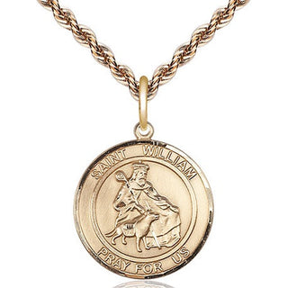 14kt Gold Saint William of Rochester Medal Engraved Catholic Saint Jewelry