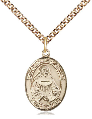 14kt Gold Saint Julie Billiart Medal Engraved Catholic Saint Jewelry