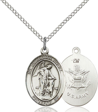 Pewter Guardian Angel Army Medal Religious Jewelry