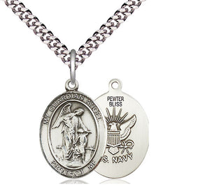 Pewter Guardian Angel Navy Medal Religious Jewelry