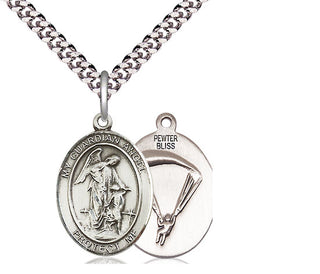 Pewter Guardian Angel Paratrooper Medal Religious Jewelry