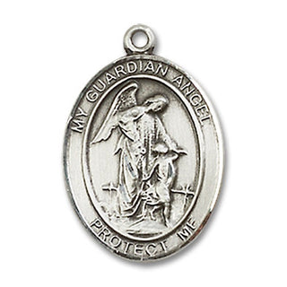 Pewter Guardian Angel Medal Engraved Catholic Saint Jewelry