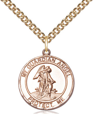 14kt Gold Guardian Angel Medal Engraved Catholic Saint Jewelry