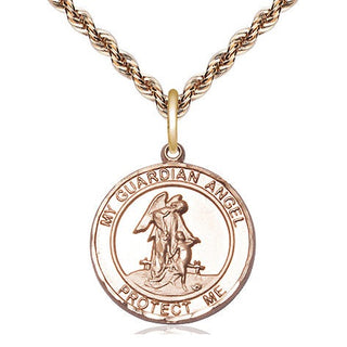 14kt Gold Guardian Angel Medal Engraved Catholic Saint Jewelry