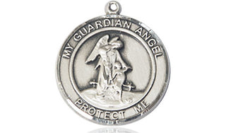 Pewter Guardian Angel Medal Engraved Catholic Saint Jewelry