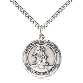 Pewter Angel de la Guarda Medal Religious Jewelry Engraved Catholic Saint Jewelry