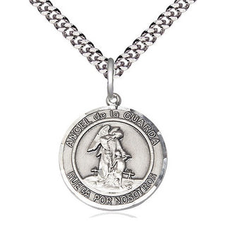 Pewter Angel de la Guarda Medal Religious Jewelry Engraved Catholic Saint Jewelry