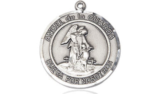 Sterling Silver Angel de la Guarda Medal Engraved Catholic Saint Jewelry