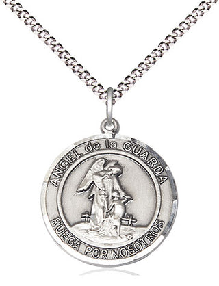 Sterling Silver Angel de la Guarda Medal Religious Jewelry Engraved Catholic Saint Jewelry