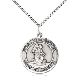 Sterling Silver Angel de la Guarda Medal Religious Jewelry Engraved Catholic Saint Jewelry