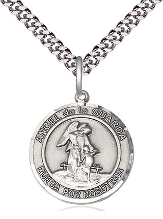 Sterling Silver Angel de la Guarda Medal Religious Jewelry Engraved Catholic Saint Jewelry