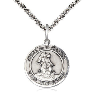 Sterling Silver Angel de la Guarda Medal Religious Jewelry Engraved Catholic Saint Jewelry