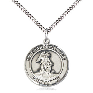 Sterling Silver Guardian Angel Medal Religious Jewelry Engraved Catholic Saint Jewelry