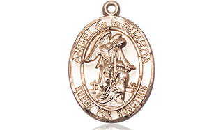 14kt Gold Angel de la Guarda Medal Engraved Catholic Saint Jewelry